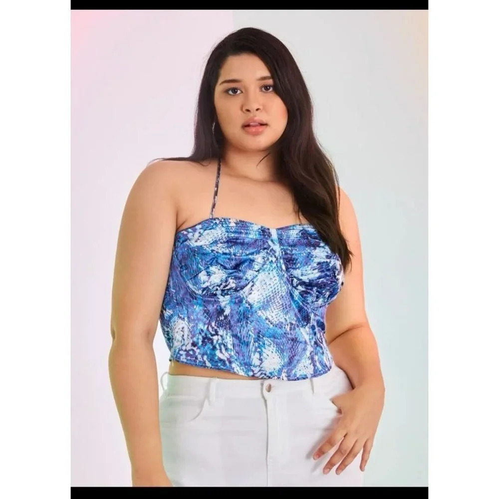 NEW Shein SKY Plus Snakeskin Tie Backless Satin Halter Top 4X